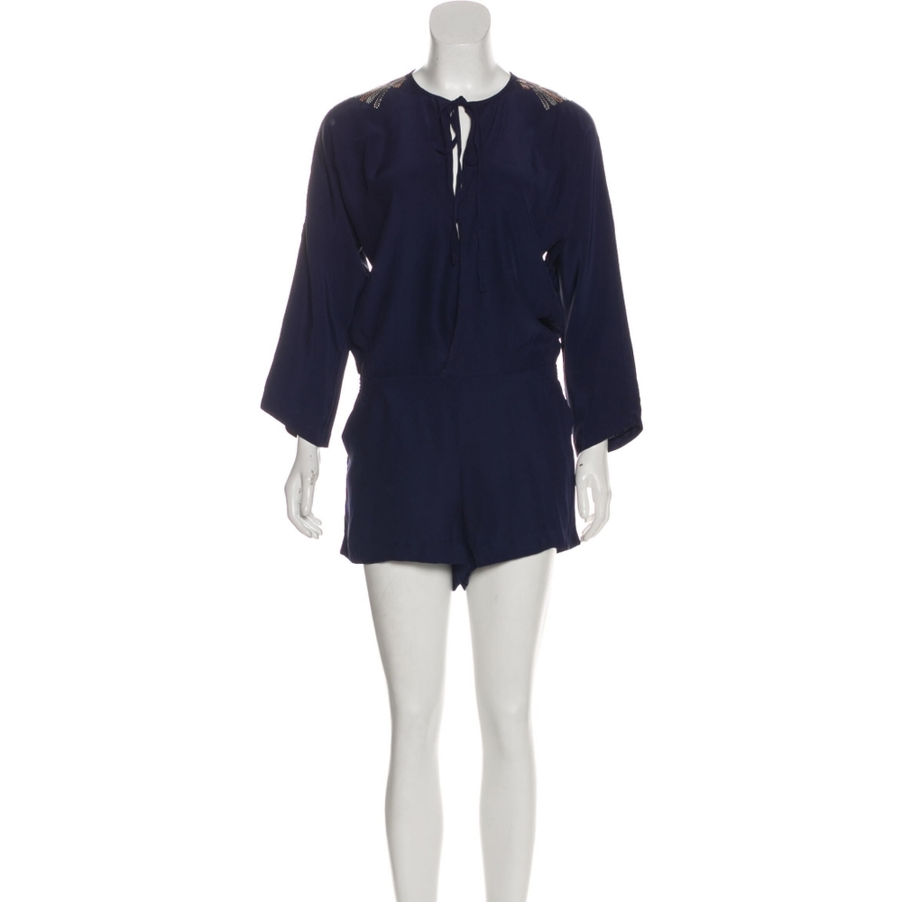 NWT Parker Silk Navy Blue Stud Shoulder Romper